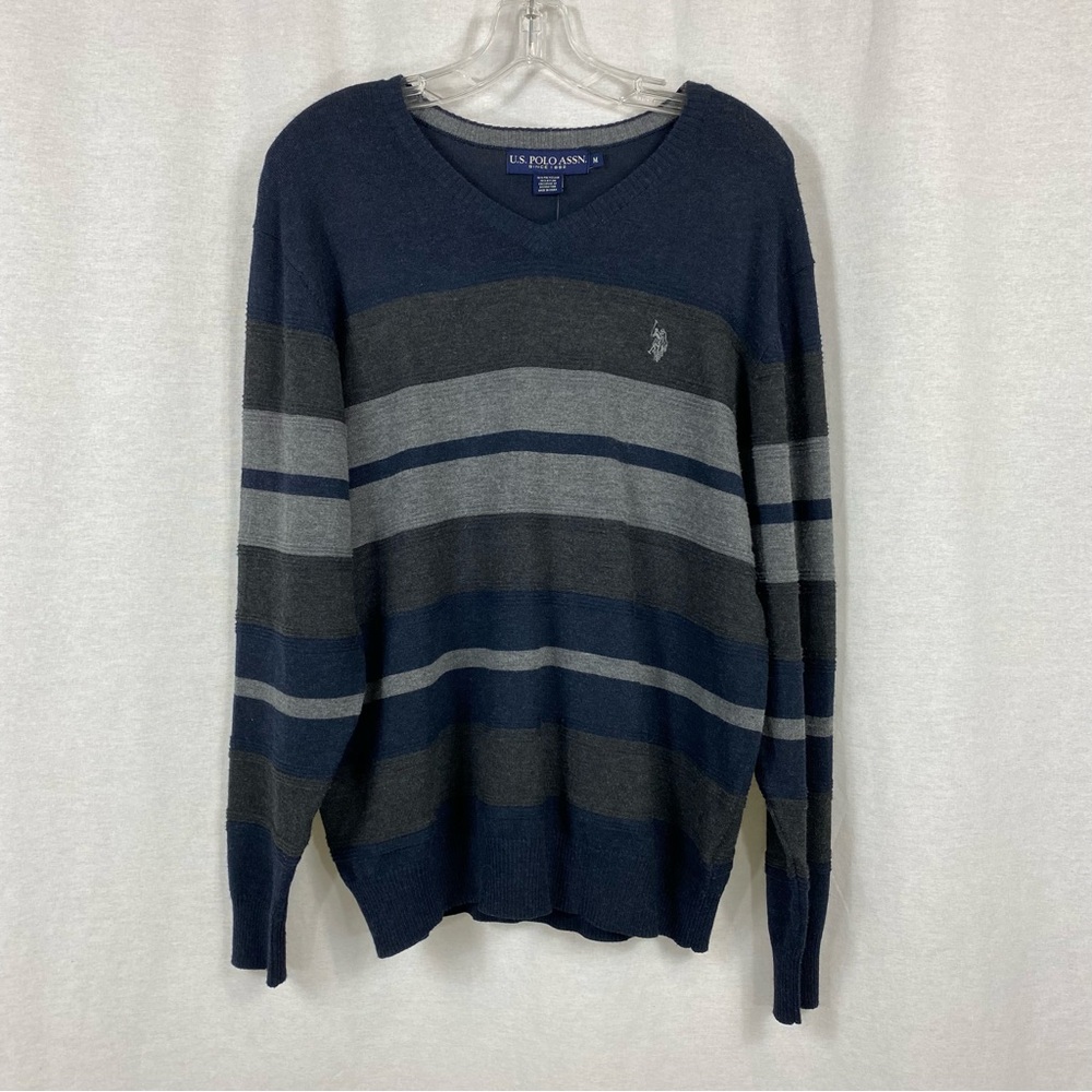 U.S. Polo Assn. Men's V-Neck Sweater in Navy and Gray